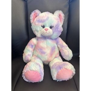 Build A Bear Plush Pastel Swirl Tie Dye Cat Pink Purple Blue 16in with cat meow